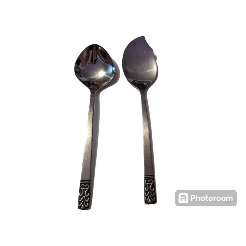 VTG CARLYLE Hong Kong stainless cameo pattern lot‎ 2 soup & jelly spoon replace